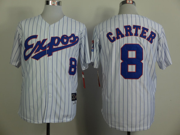 MLB Montreal Expos #8 Carter White Pinstrip Throwback Jersey