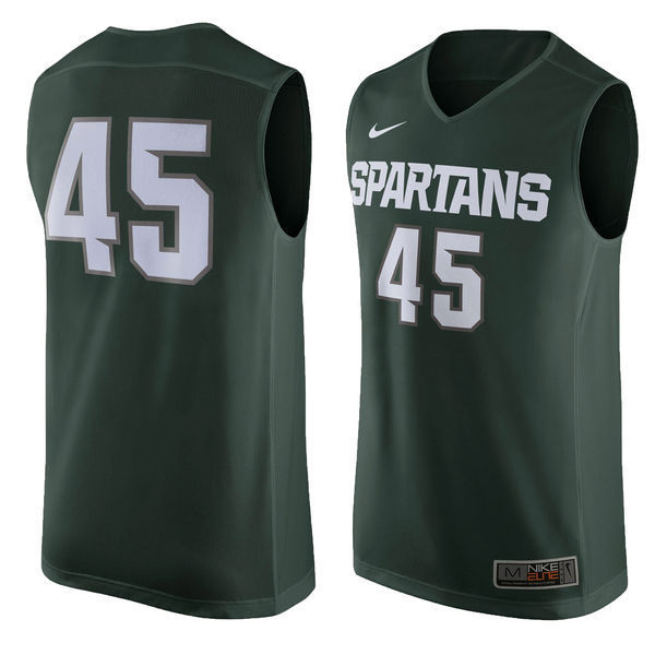 NCAA Michigan State Spartans #45 Nike Replica Basketball Jersey - Green