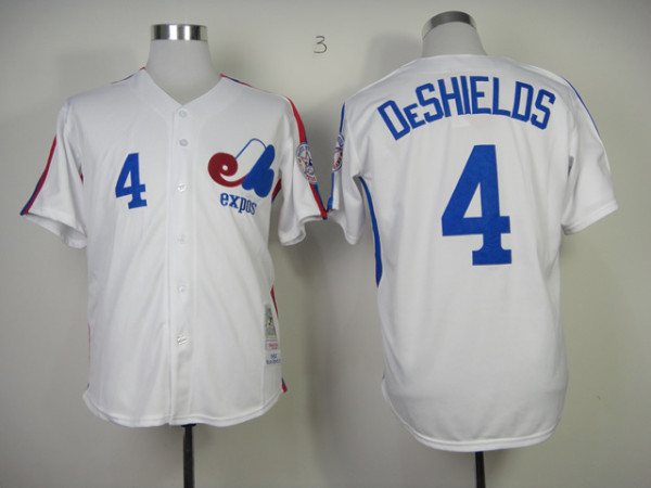MLB Montreal Expos #4 DeShields White Throwback Jersey