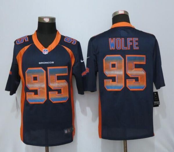 New Nike Denver Broncos 95 Wolfe Navy Blue Strobe Limited Jersey