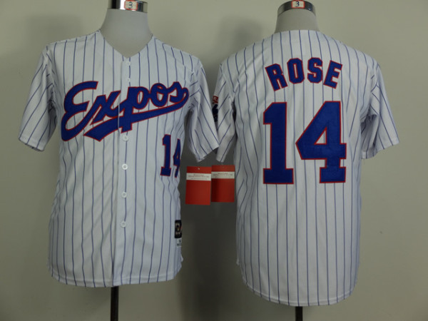 MLB Montreal Expos #14 Rose White Pinstrip Throwback Jersey