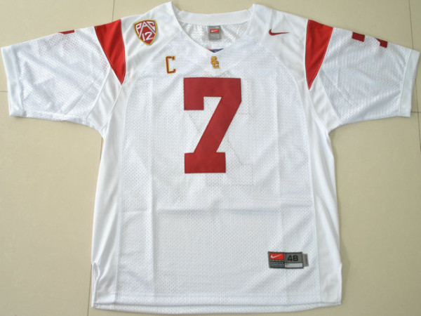 Nike USC Trojans Matt Barkley 7 White Pac-12 C Patch College Jersey