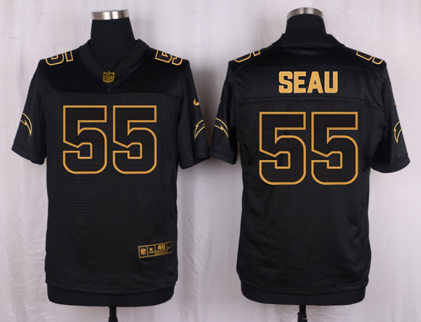 Mens San Diego Chargers #55 Seau Pro Line Black Gold Collection Jersey