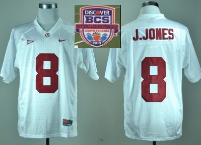 2013 BCS National Championship Alabama Crimson #8 J JONES White Authentic Jersey