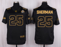 Mens Seattle Seahawks #25 Sherman Pro Line Black Gold Collection Jersey