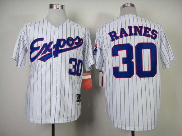 MLB Montreal Expos #30 Tim Raines White Blue Pinstripe  Baseball Jersey