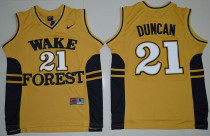 Wake Forest Demon Deacons Tim Duncan 21 College Basketball Jersey - Gold