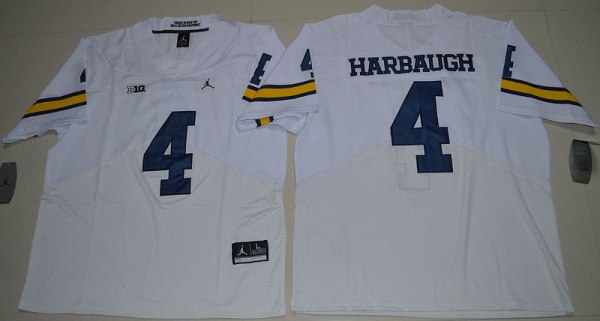 NCAA Jordan Brand Michigan Wolverines #4 Jim Harbaugh College Football Elite White Jersey