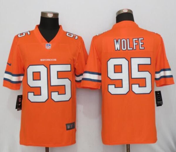 NEW Nike Denver Broncos 95 Wolfe Navy Orange Color Rush Limited Jersey