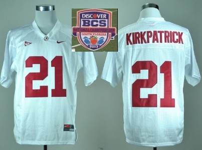 2013 BCS National Championship Alabama Crimson #21 Kirkpatrick White NCAA Football Jersey