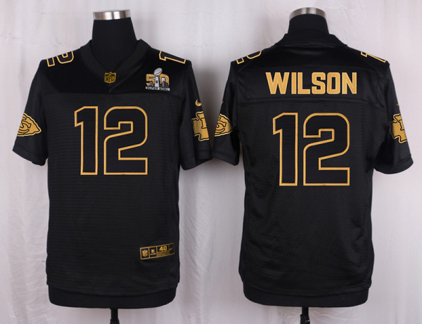 Mens Kansas City Chiefs #12 Wilson Pro Line Black Gold Collection Jersey