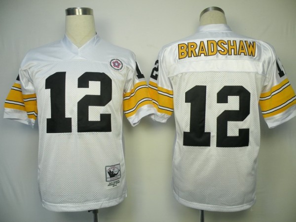 NFL Jerseys Pittsburgh Steelers 12 BRADSHAW White Throwback