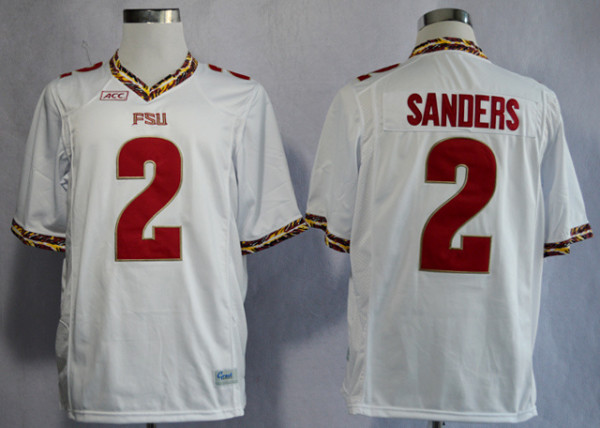 Florida State Seminoles (FSU) #2 Deion Sanders White Jersey