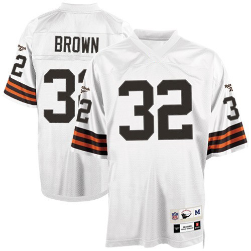 #32 Jim Brown White NFL Cleveland Browns Throwback Jersey