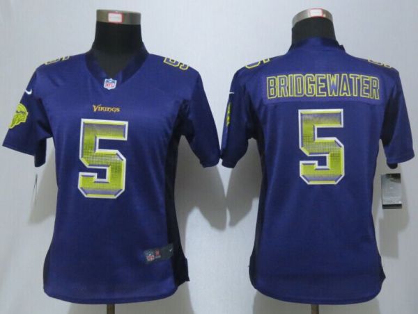 Women New Nike Minnesota Vikings 5 Bridgewater Purple Strobe Elite Jersey