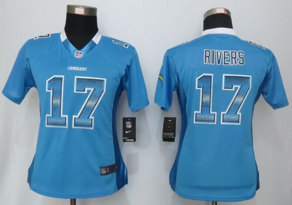 Women New Nike San Diego Charger 17 Rivers Blue Strobe Elite Jersey