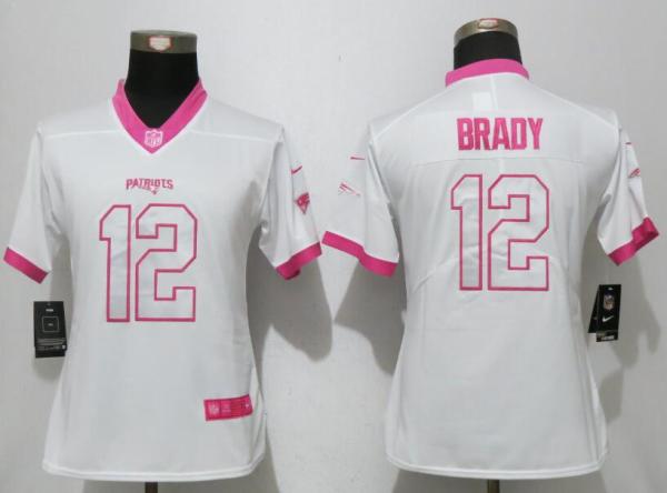 Women NFL New England Patriots #12 Brady White Pink Color Rush Jersey