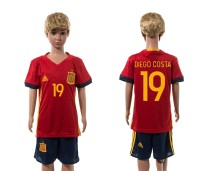 2016 Soccer Spain #19 Diego Costa Home Kids Jersey