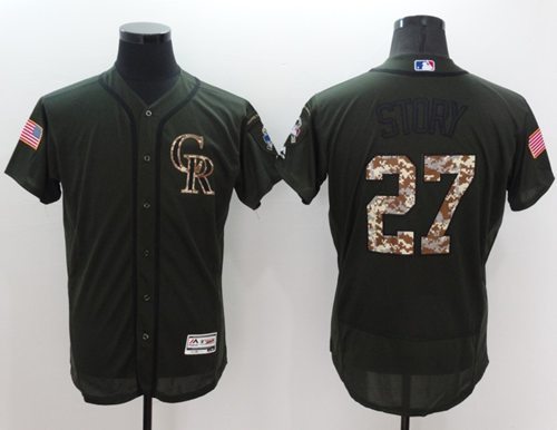 Rockies #27 Trevor Story Green Flexbase Authentic Collection Salute To Service Stitched MLB