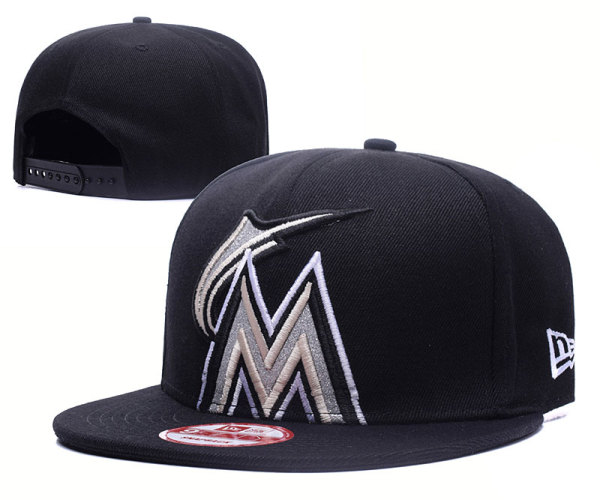 MLB Miami Marlins Black Snapback Hats---GS