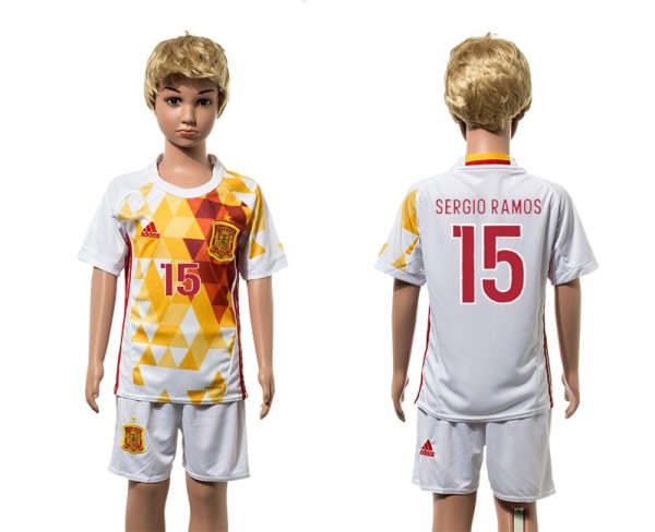 2016 Soccer Spain #15 Sergio Ramos Away Kids Jersey
