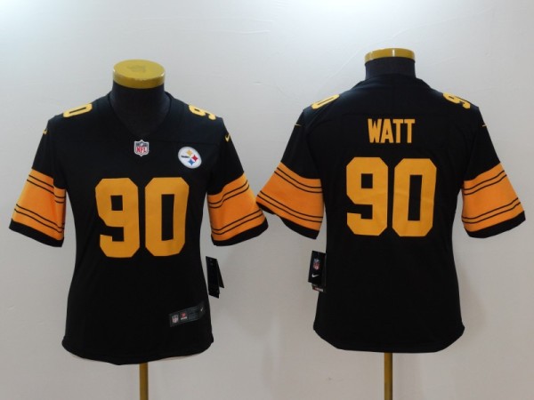 Womens NFL Pittsburgh Steelers #90 Watt Black Color Rush Limited Jersey