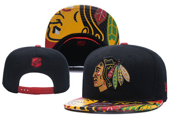 NHL Chicago Blackhawks Black Snapback Hats--YD