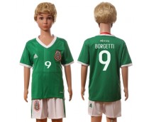 2016 Soccer Mexico #9 Borgetti Home Kids Jersey