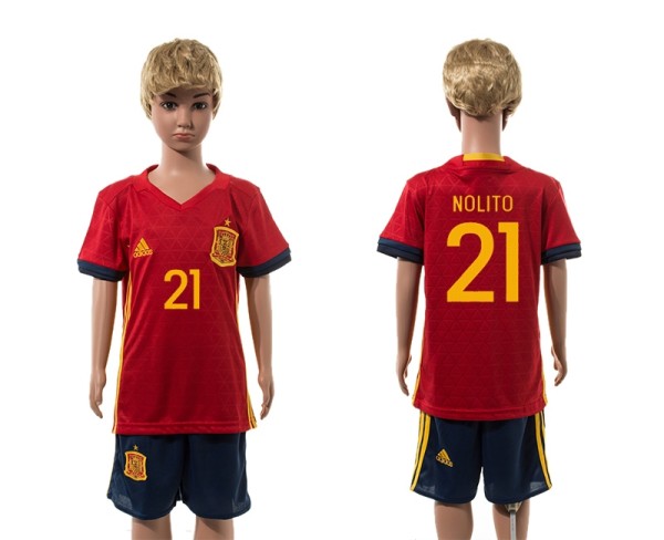 2016 Soccer Spain #21 Nolito Home Kids Jersey