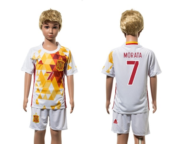 2016 Soccer Spain #7 Morata Away Kids Jersey
