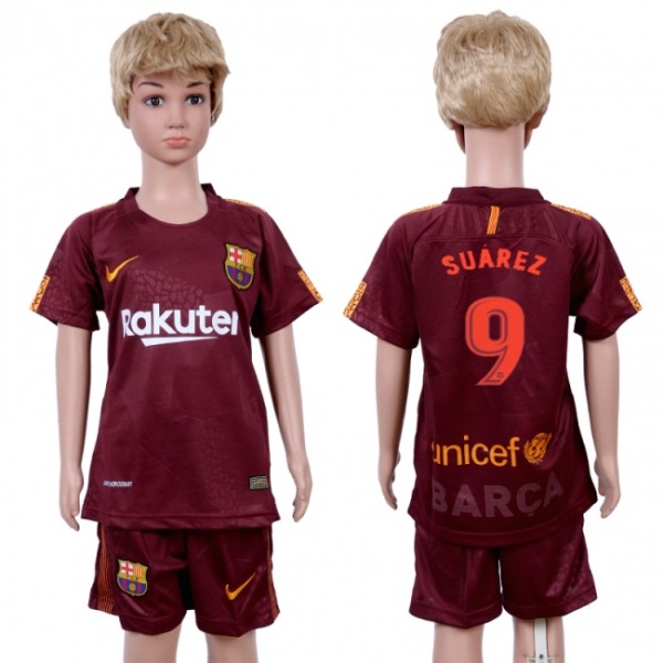 2017 Soccer Club Barcelona #9 Suarez Away Kids Jersey