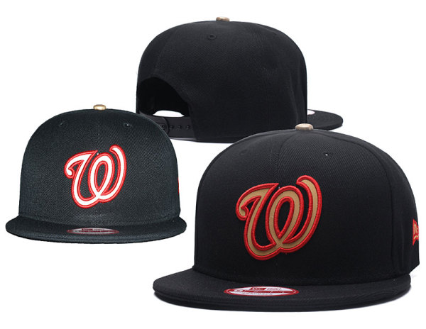 MLB Washington Nationals Black Color Snapback Hats--GS