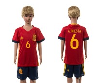 2016 Soccer Spain #6 A.Iniesta Home Kids Jersey