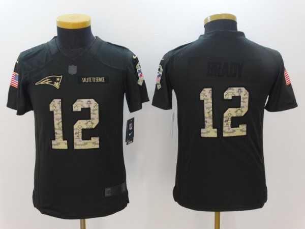 NFL New England Patriots #12 Brady Salute to Service Green Kids Jersey