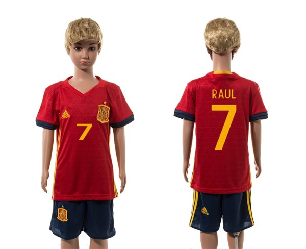 2016 Soccer Spain #7 Raul Home Kids Jersey