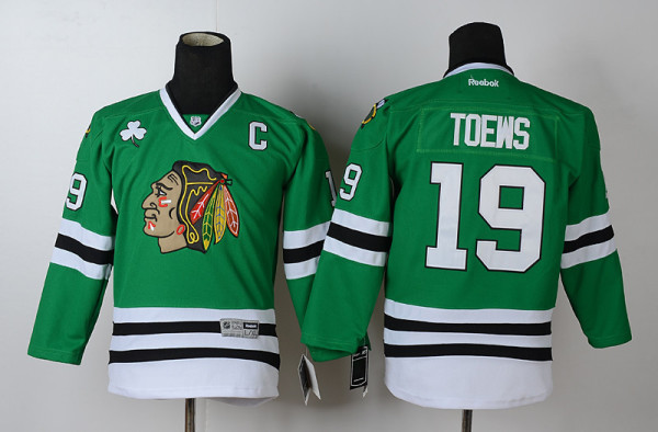 Kids Chicago Blackhawks #19 Toews Green Jersey