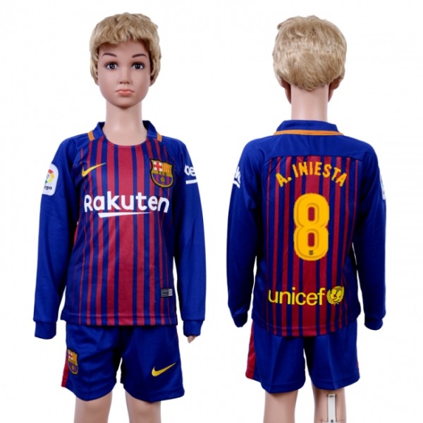 2017 Soccer Barcelona #8 A.Iniesta Home Kids Jersey