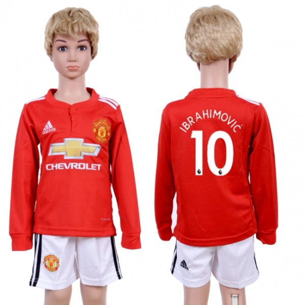 2017 Soccer Man Utd. #10 Ibrahimovic Home Kids Long Sleeve Jersey