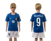 2016 Soccer Italy #9 Balotelli Home Kids Jersey