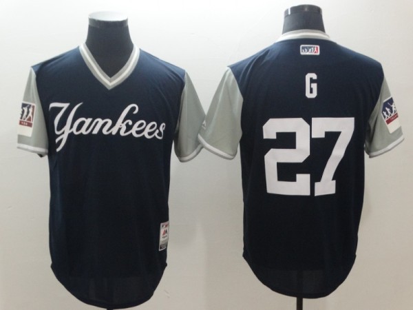 Men's MLB Yankee #27 G Mejestic Dark Blue 2018 Players' Weekend Flex Base Jersey