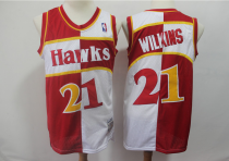 NBA Hawks 21 Dominique Wilkins Red And White Split Men Jersey