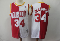 NBA Rockets 34 Hakeem Olajuwon Red White Split 1993-94 Hardwood Classics Men Jersey
