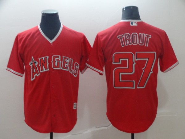 MLB Los Angeles Angels #27 Trout Red Game Jersey