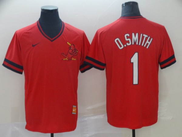 MLB Cardinals #1 O.Smith Red Throwback Men Jersey