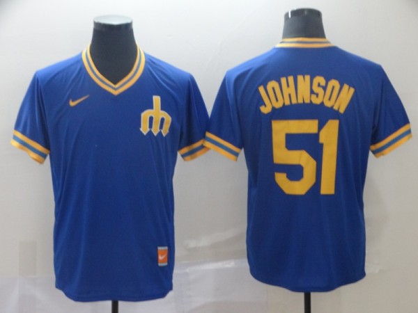 Men's Seattle Mariners #51 Randy Johnson Blue Thowback Mens Jersey