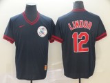 MLB Cleveland Indians #12 Lindor Navy Blue Throwback Mens Jersey