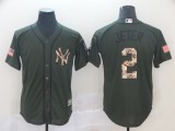 MLB New York Yankees #2 Jeter Green Salute To Service Men Jersey