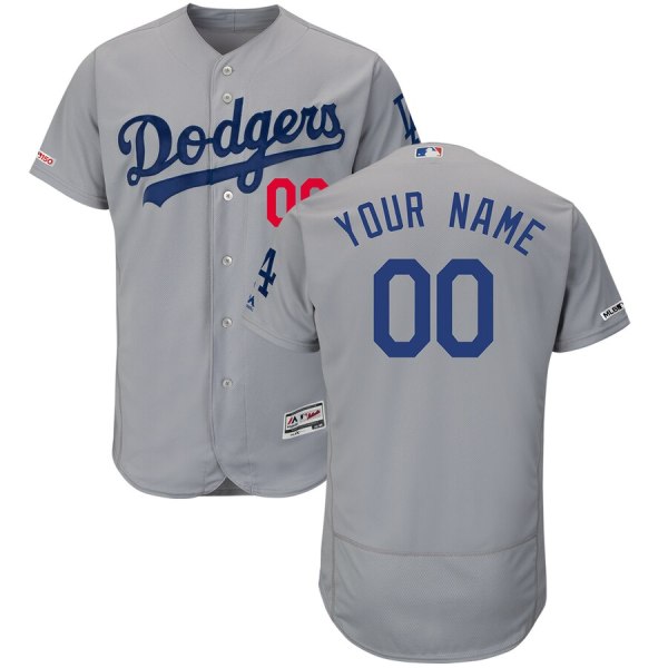 Men's Los Angeles Dodgers Grey Flex Base Majestic Customized Jersey
