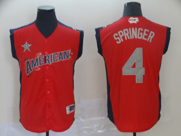 American League  #4 Springer  Red 2019 MLB All-Star Game Workout Jersey