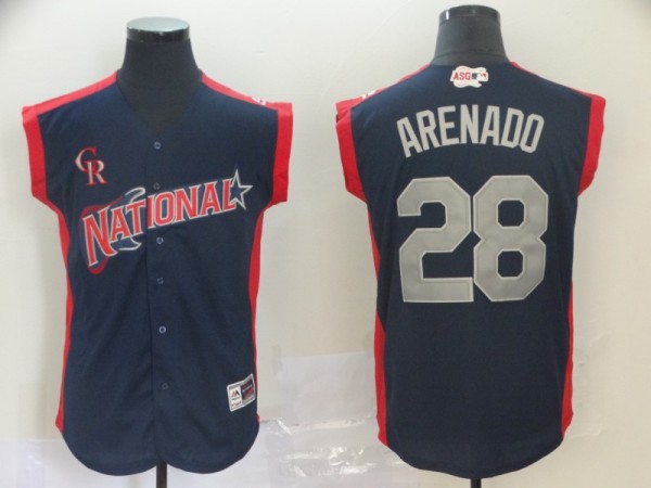 National League #28 Nolan Arenado Navy 2019 MLB All-Star Game Workout Jersey